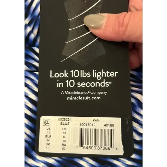 MIRACLESUIT Size 14 Hypnotique Kami Tankini Top Blue White Swimwear Slimming NEW - Picture 6 of 6